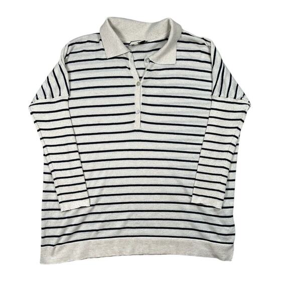 Tuckernuck Clayton Knit Polo Sweater Sz M/L Ivory Navy Nautical Stripe Pullover - Picture 1 of 7